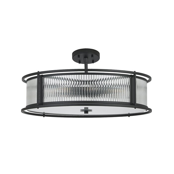 Margot - Large Flush Ceiling Light– Black Ribbed Glass (Convertible Design)