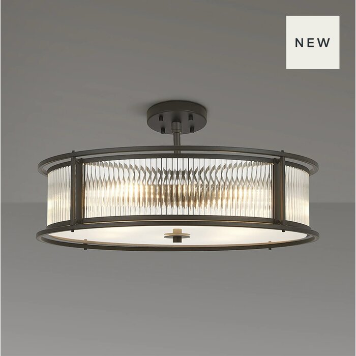Margot - Large Flush Ceiling Light– Black Ribbed Glass (Convertible Design)