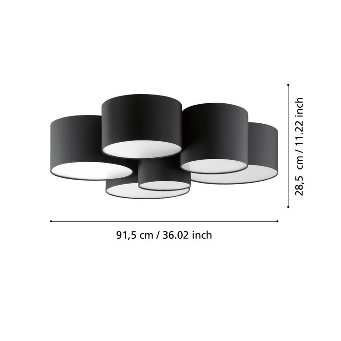 Pastel - Large Fabric Drum Flush Ceiling Light  - Black