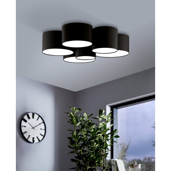 Pastel - Large Fabric Drum Flush Ceiling Light  - Black