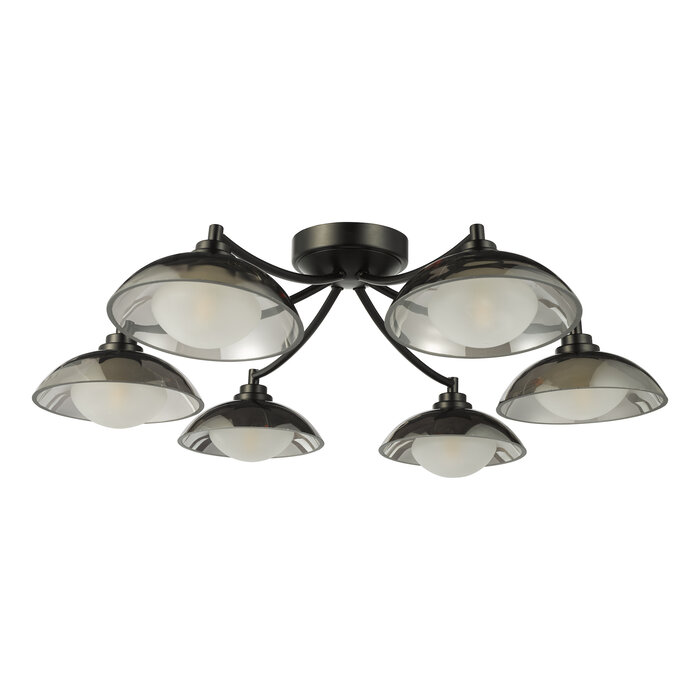 Cayda - Satin Black and Smoked Glass Semi Flush Ceiling Light - 6 Light
