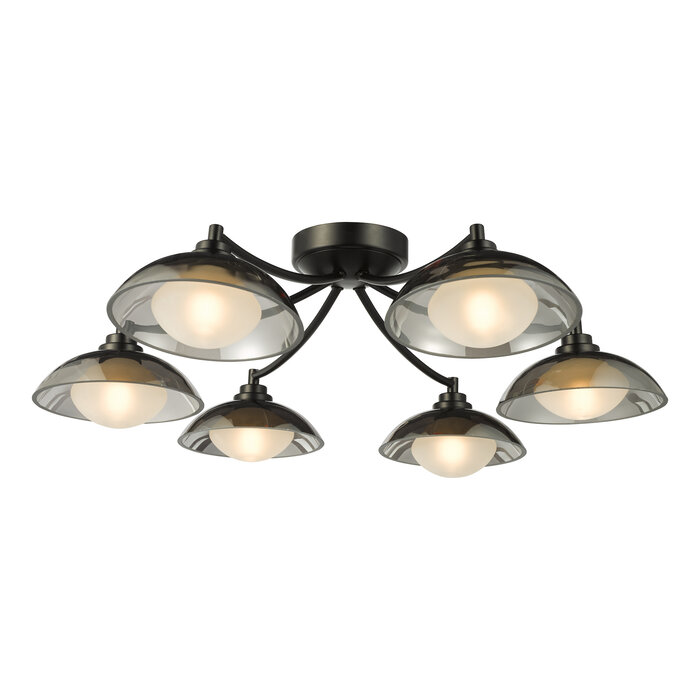 Cayda - Satin Black and Smoked Glass Semi Flush Ceiling Light - 6 Light