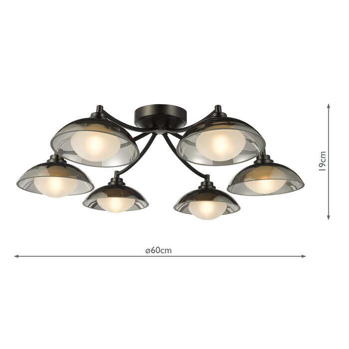 Cayda - Satin Black and Smoked Glass Semi Flush Ceiling Light - 6 Light