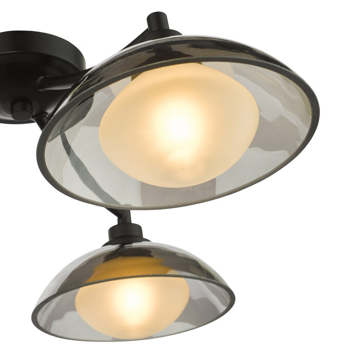 Cayda - Satin Black and Smoked Glass Semi Flush Ceiling Light - 3 Light