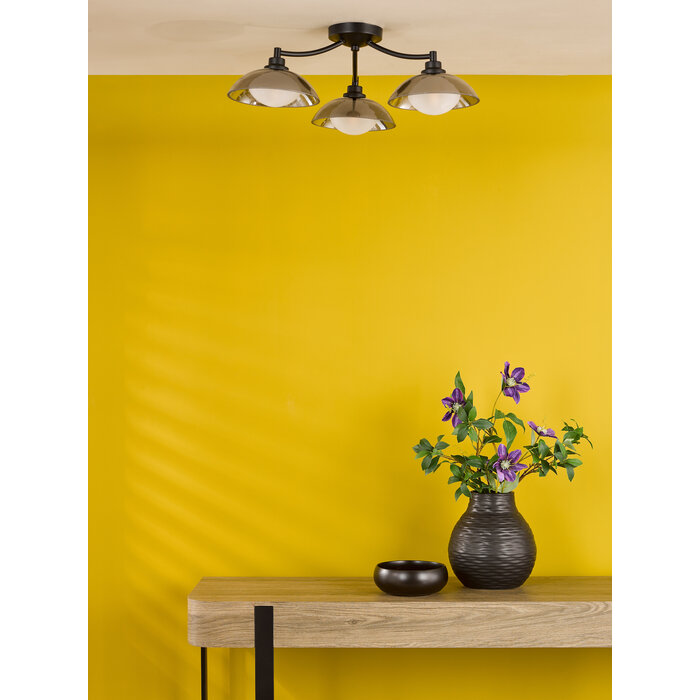 Cayda - Satin Black and Smoked Glass Semi Flush Ceiling Light - 3 Light
