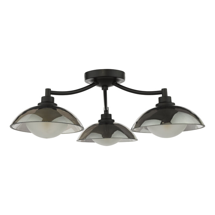 Cayda - Satin Black and Smoked Glass Semi Flush Ceiling Light - 3 Light