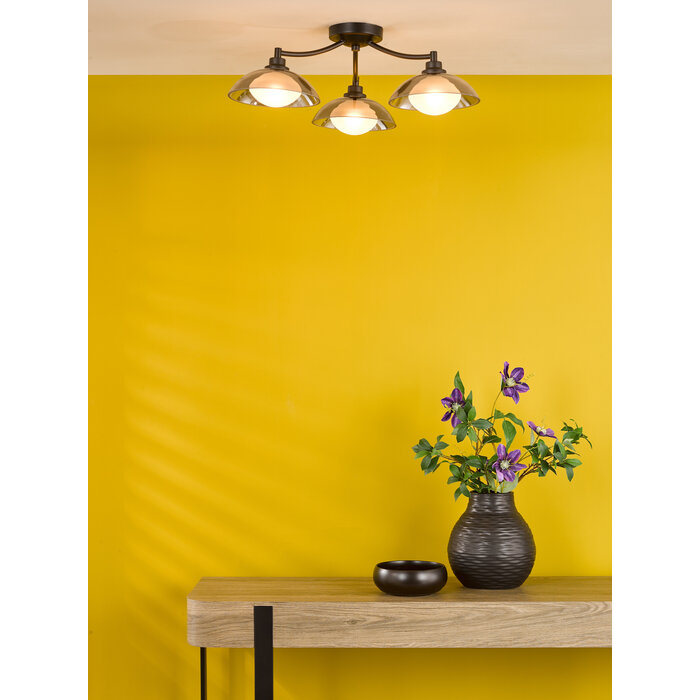 Cayda - Satin Black and Smoked Glass Semi Flush Ceiling Light - 3 Light