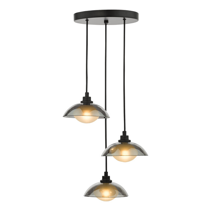 Cayda - Satin Black and Smoked Glass 3 Light Cluster Light