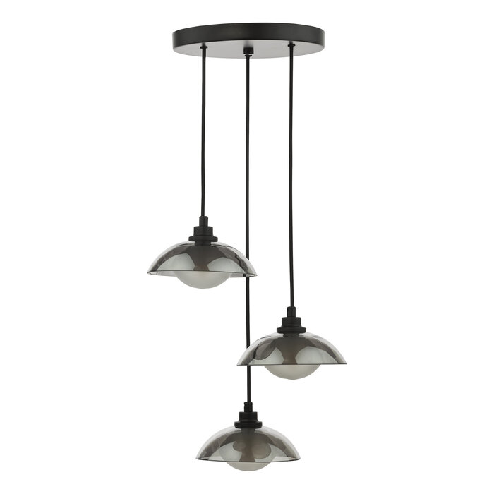 Cayda - Satin Black and Smoked Glass 3 Light Cluster Light