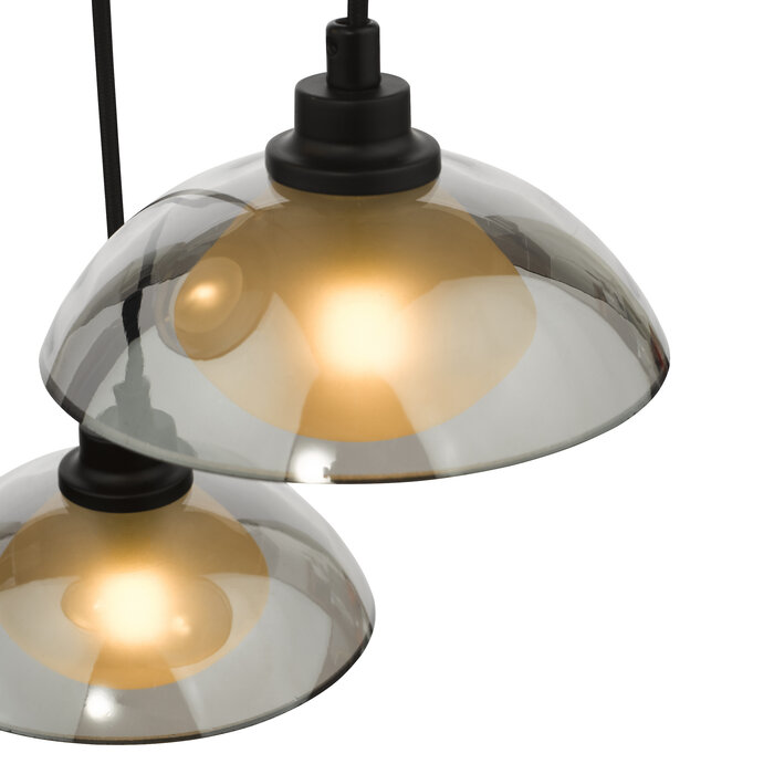 Cayda - Satin Black and Smoked Glass 3 Light Cluster Light