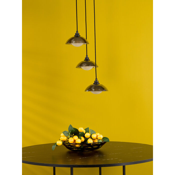 Cayda - Satin Black and Smoked Glass 3 Light Cluster Light