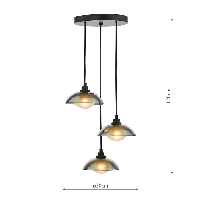 Cayda - Satin Black and Smoked Glass 3 Light Cluster Light