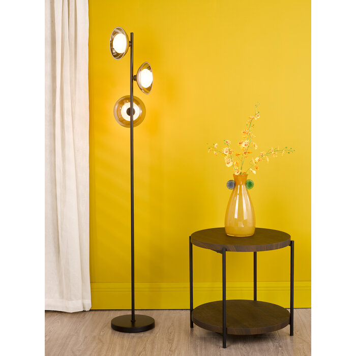 Cayda - Modern Smoked Glass and Black Floor Lamp