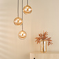 Ophira - Amber Ribbed Glass & Antique Gold Cluster Pendant Light
