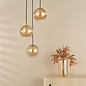Ophira - Amber Ribbed Glass & Antique Gold Cluster Pendant Light