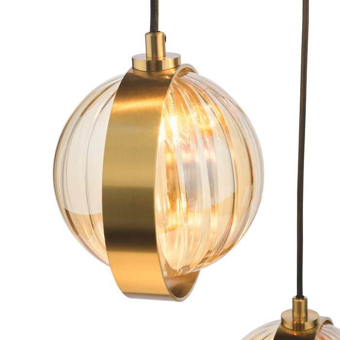 Ophira - Amber Ribbed Glass & Antique Gold Cluster Pendant Light