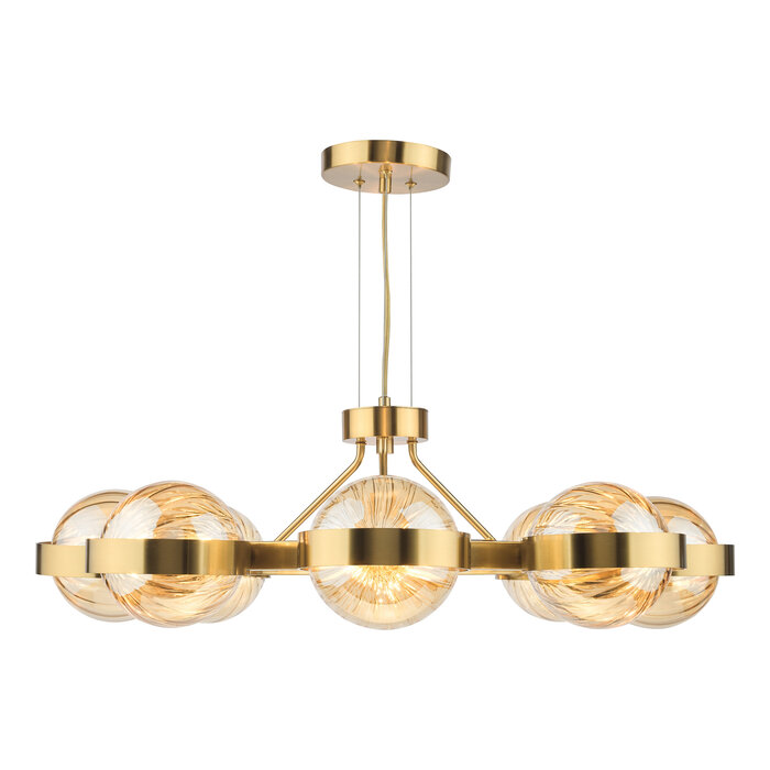 Ophira - Amber Ribbed Glass & Antique Gold Modern Chandelier - 8 Light