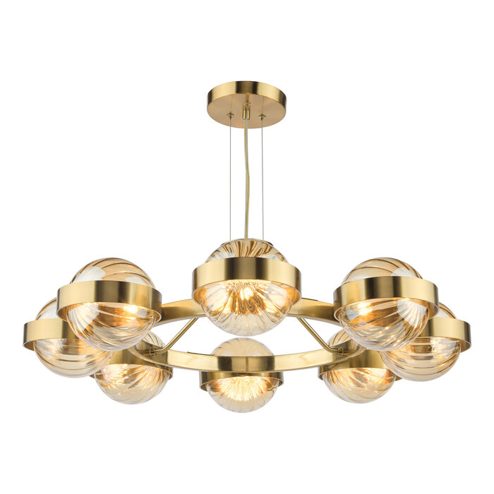 Ophira - Amber Ribbed Glass & Antique Gold Modern Chandelier - 8 Light