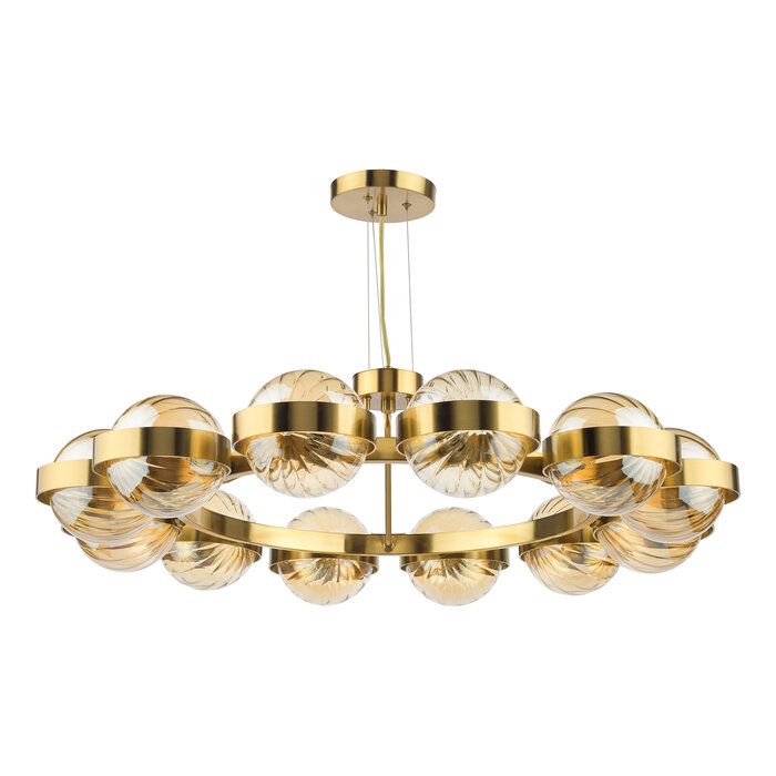 Ophira - Amber Ribbed Glass & Antique Gold Modern Chandelier - 12 Light