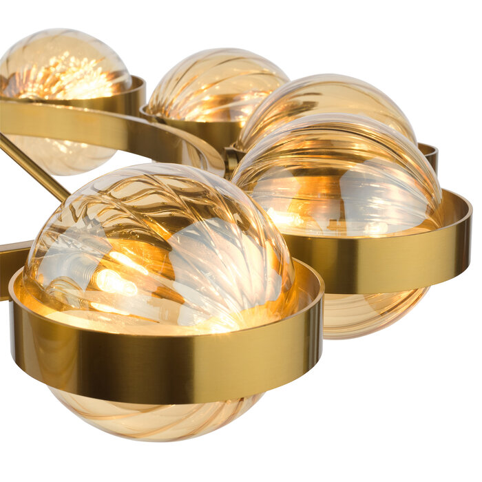 Ophira - Amber Ribbed Glass & Antique Gold Modern Chandelier - 12 Light