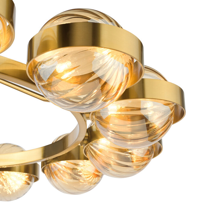 Ophira - Amber Ribbed Glass & Antique Gold Modern Chandelier - 12 Light