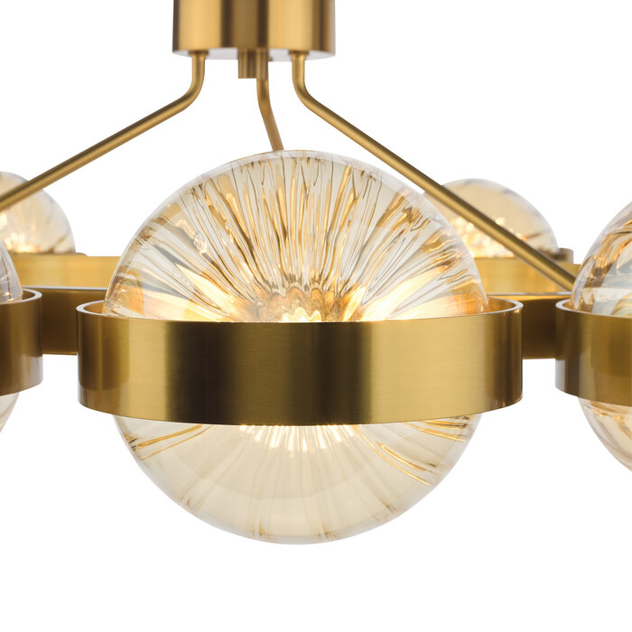 Ophira - Amber Ribbed Glass & Antique Gold Modern Chandelier - 12 Light