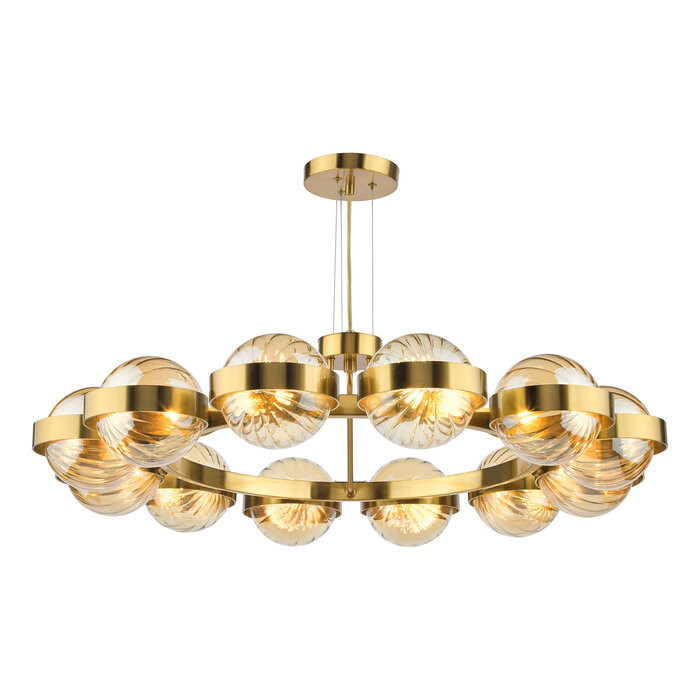 Ophira - Amber Ribbed Glass & Antique Gold Modern Chandelier - 12 Light
