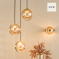 Ophira - Amber Ribbed Glass & Antique Gold Cluster Pendant Light