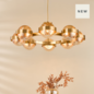 Ophira - Amber Ribbed Glass & Antique Gold Modern Chandelier - 8 Light