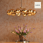 Ophira - Amber Ribbed Glass & Antique Gold Modern Chandelier - 12 Light