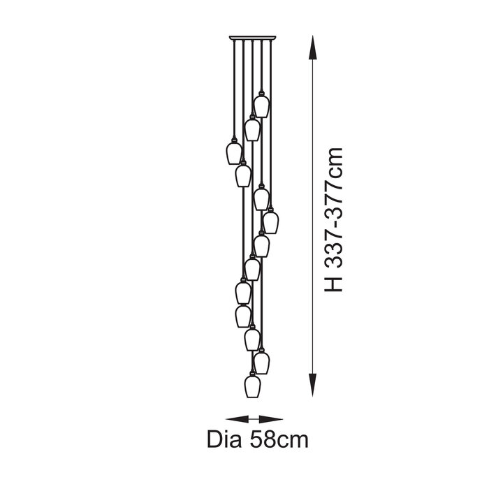 Una - Large Staircase Light - 13 Light Cascading Pendant - Antique Brass