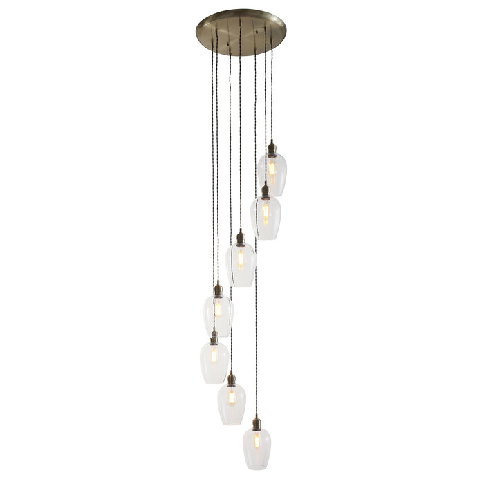 Una - Staircase Light - 7 Light Cascading Pendant - Antique Brass
