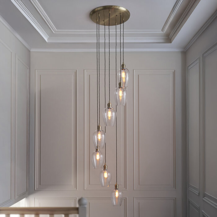 Una - Staircase Light - 7 Light Cascading Pendant - Antique Brass