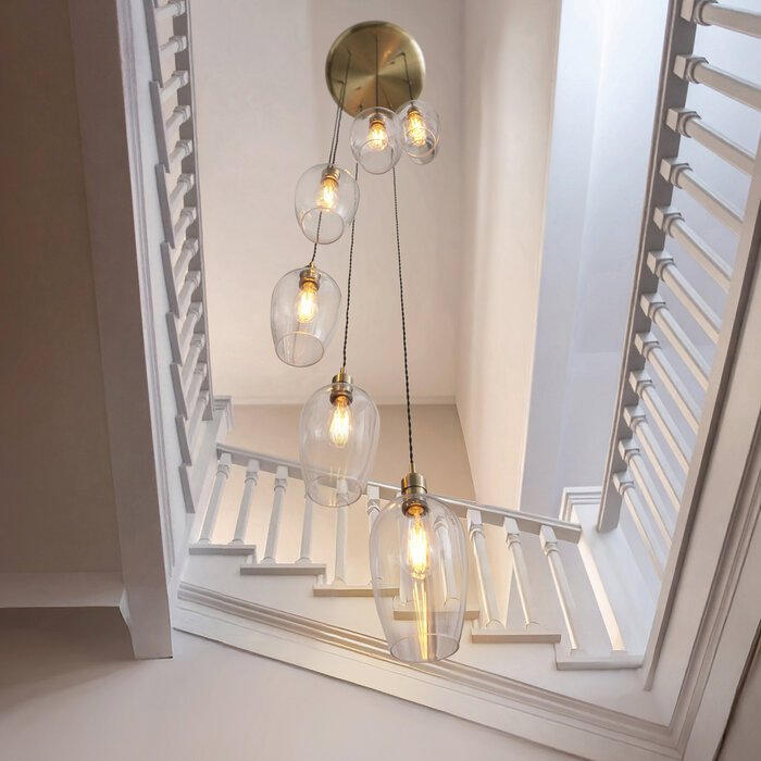 Una - Staircase Light - 7 Light Cascading Pendant - Antique Brass