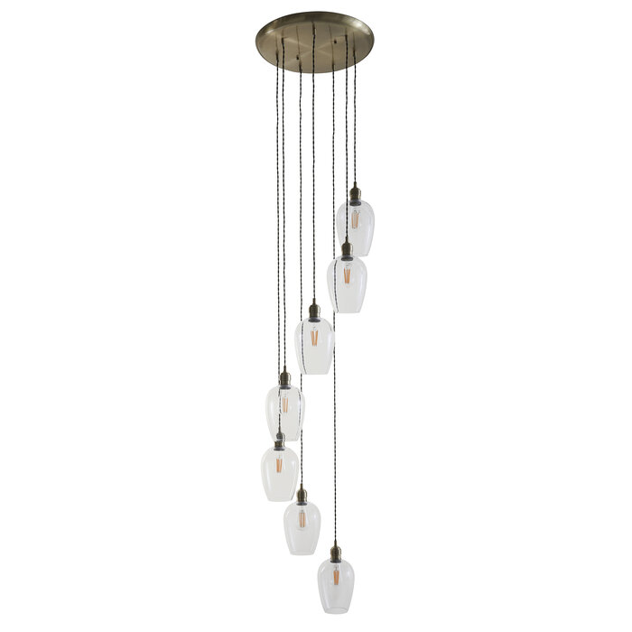 Una - Staircase Light - 7 Light Cascading Pendant - Antique Brass