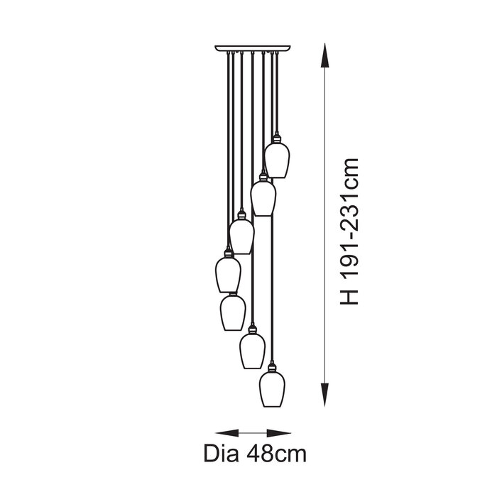 Una - Staircase Light - 7 Light Cascading Pendant - Antique Brass