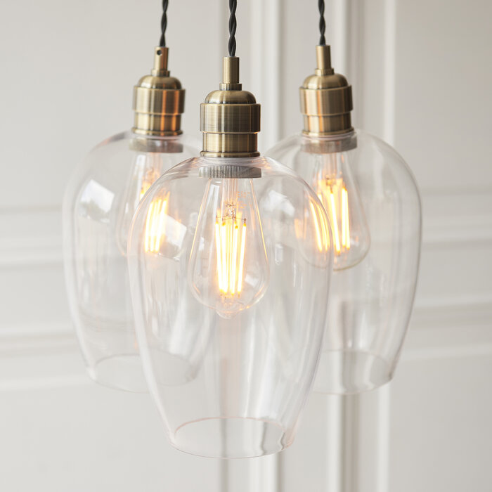 Una - 3 Light Cluster Light - Dining Room & Staircase Chandelier - Antique Brass