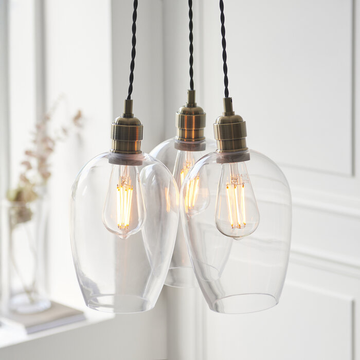 Una - 3 Light Cluster Light - Dining Room & Staircase Chandelier - Antique Brass