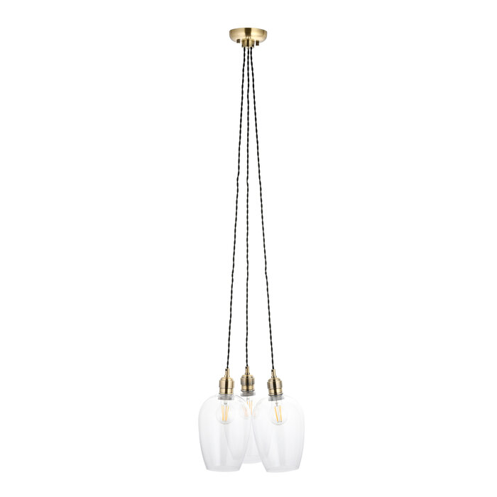 Una - 3 Light Cluster Light - Dining Room & Staircase Chandelier - Antique Brass