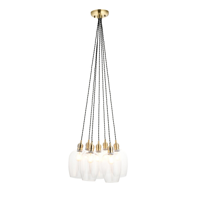 Una - 7 Light Cluster Light - Dining Room & Staircase Chandelier - Antique Brass