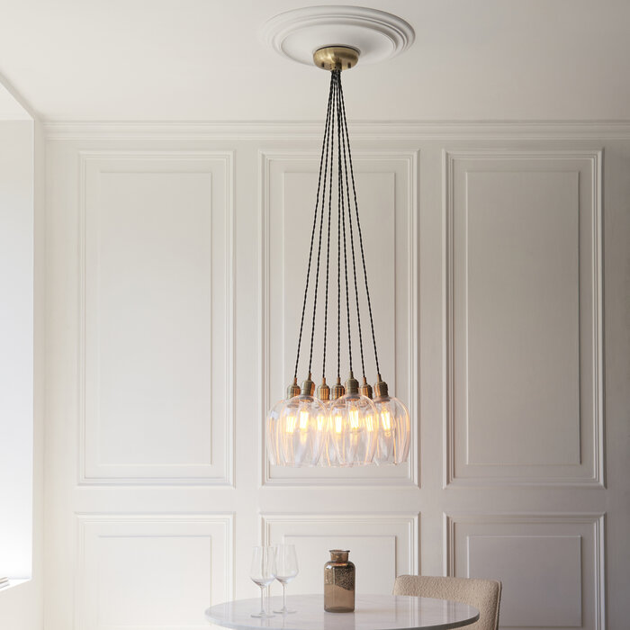 Una - 7 Light Cluster Light - Dining Room & Staircase Chandelier - Antique Brass