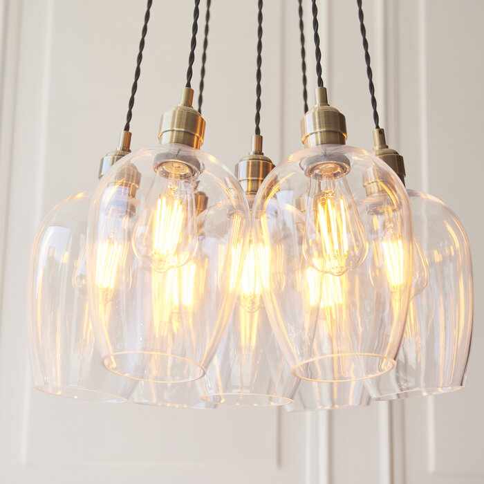 Una - 7 Light Cluster Light - Dining Room & Staircase Chandelier - Antique Brass