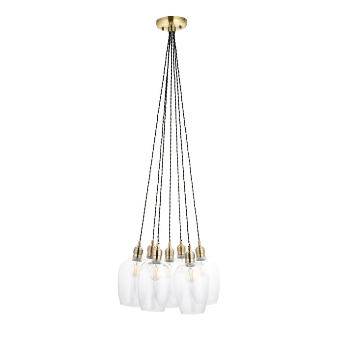 Una - 7 Light Cluster Light - Dining Room & Staircase Chandelier - Antique Brass