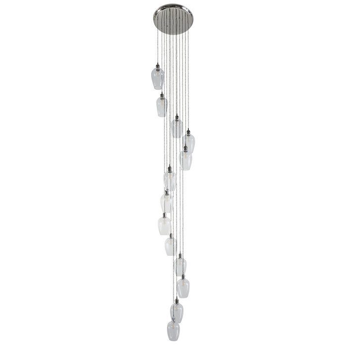 Una - Staircase Chandelier - 13 Light Cascading Pendant - Polished Nickel