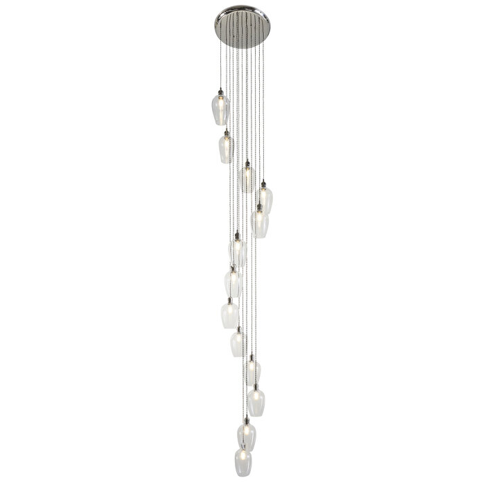 Una - Staircase Chandelier - 13 Light Cascading Pendant - Polished Nickel
