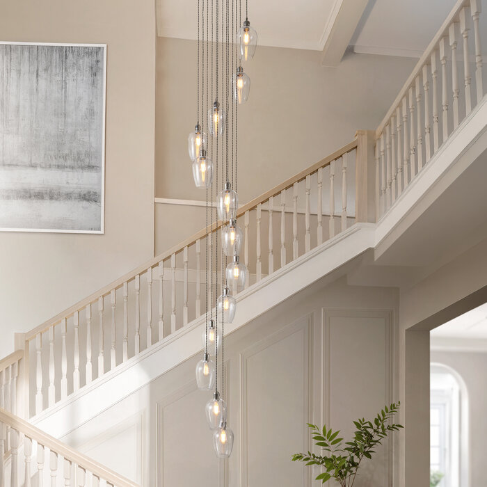 Una - Staircase Chandelier - 13 Light Cascading Pendant - Polished Nickel