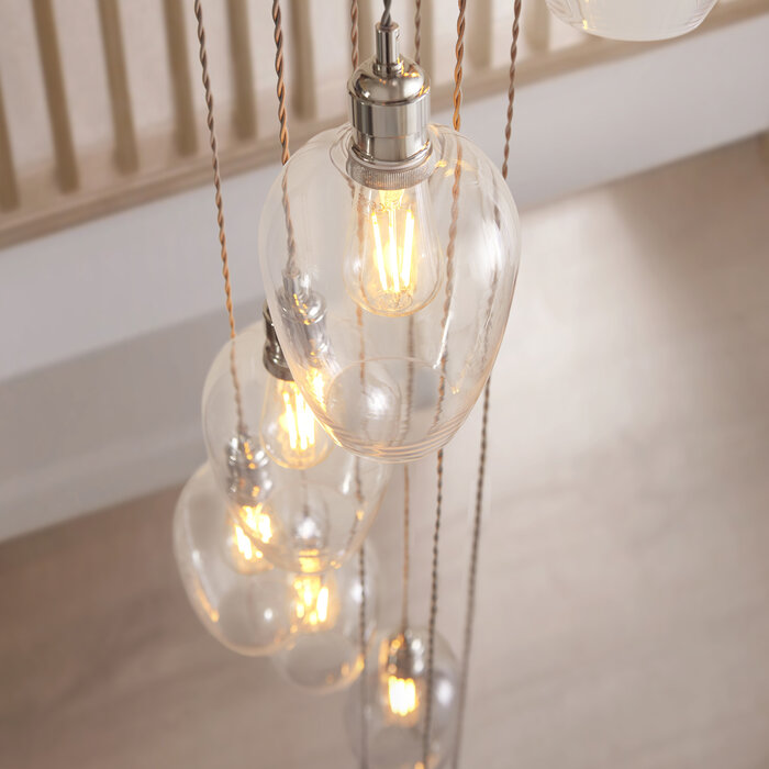 Una - Staircase Chandelier - 13 Light Cascading Pendant - Polished Nickel