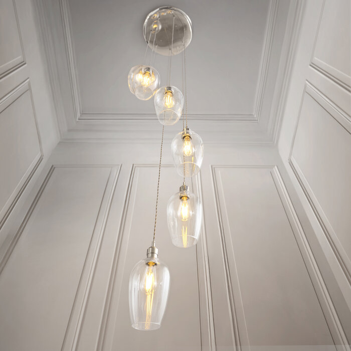Una - Staircase Chandelier - 7 Light Cascading Pendant - Polished Nickel