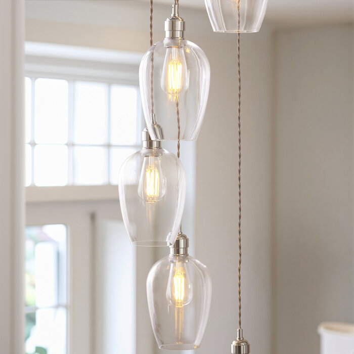 Una - Staircase Chandelier - 7 Light Cascading Pendant - Polished Nickel