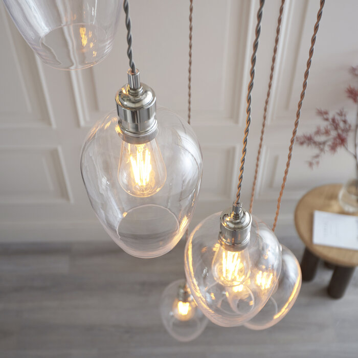 Una - Staircase Chandelier - 7 Light Cascading Pendant - Polished Nickel